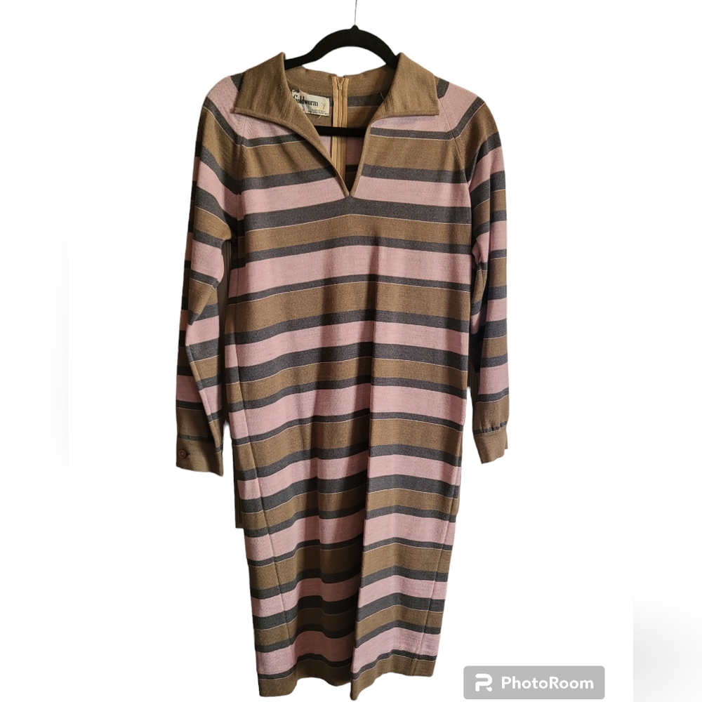 Vintage Goldworm Merino Wool Striped Pink Dress